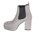 Woman's ankle boot with platform and elastic bands in grey suede heel 10 - Available sizes:  42, 45