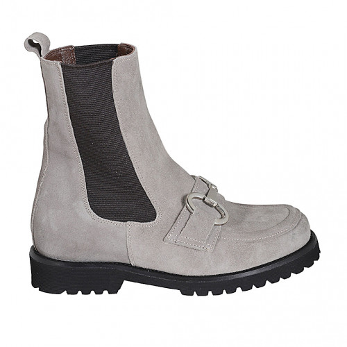 Botines para mujer con elasticos y accesorio en gamuza gris tacon 3 - Tallas disponibles:  42, 45