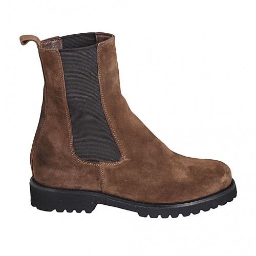 Stivaletto da donna con elastici in camoscio marrone tacco 3 - Misure disponibili: 43, 45