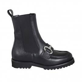 Bottines pour femmes avec elastiques et accessoire en cuir noir talon 3 - Pointures disponibles:  33, 43