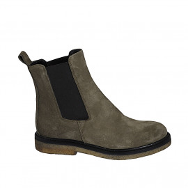 Bottines pour femmes en daim vert olive avec élastiques talon 3 - Pointures disponibles:  33, 44