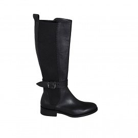 Bota para mujer en piel negra con hebilla y elasticos tacon 3 - Tallas disponibles:  44