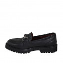 Mocassin pour femmes avec accessoire et semelle amovible en cuir noir talon 3 - Pointures disponibles:  32