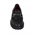 Mocassin pour femmes avec accessoire et semelle amovible en cuir noir talon 3 - Pointures disponibles:  32