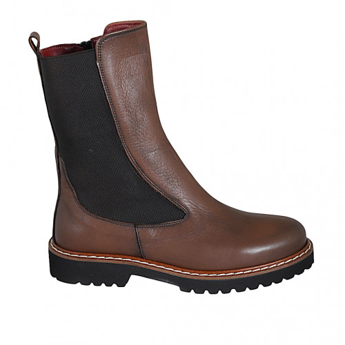 Botin para mujer con cremallera y elastico en piel marron tacon 3 - Tallas disponibles:  45