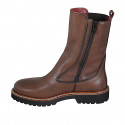 Botin para mujer con cremallera y elastico en piel marron tacon 3 - Tallas disponibles:  45