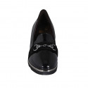 Woman's mocassin with elastics, accessory and removable insole in black patent leather wedge heel 4 - Available sizes:  34