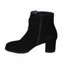 Woman's ankle boot with removable insole, buckle, elastic and zipper in black suede heel 6 - Available sizes:  44