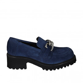 Mocassino sportivo da donna con catena in camoscio blu tacco 5 - Misure disponibili: 45