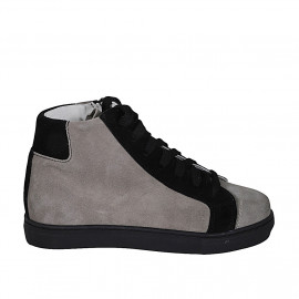 Chaussure pour femmes à lacets en daim noir et taupe talon compensé 3 - Pointures disponibles:  32, 33, 43