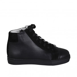 Chaussure à lacets pour femmes en cuir et daim noir talon compensé 3 - Pointures disponibles:  32, 33, 44