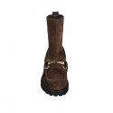 Botines para mujer con elasticos y accesorio en gamuza marron tacon 5 - Tallas disponibles:  45