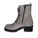 Botin para mujer con cremalleras y cordones en gamuza gris pardo tacon 5 - Tallas disponibles:  32