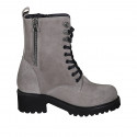 Botin para mujer con cremalleras y cordones en gamuza gris pardo tacon 5 - Tallas disponibles:  32