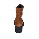 Botin para mujer con cordones, hebillas y cremalleras en gamuza cognac tacon 6 - Tallas disponibles:  33, 43, 44