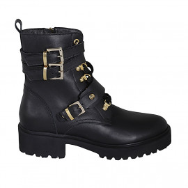 Botin para mujer con cordones, hebillas y cremallera en piel negra tacon 4 - Tallas disponibles:  33