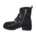 Bottines pour femmes avec lacets, boucles et fermeture éclair en cuir noir talon 4 - Pointures disponibles:  32, 33