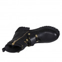 Botin para mujer con cordones, hebillas y cremallera en piel negra tacon 4 - Tallas disponibles:  32, 33