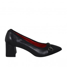 Escarpin pour femmes en cuir noir avec accessoire talon 6 - Pointures disponibles:  32