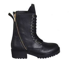 Botin alto para mujer con cremalleras y cordones en piel negra tacon 4 - Tallas disponibles:  32, 33