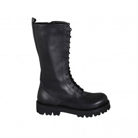 Woman's laced boot in black leather with zipper heel 3 - Available sizes:  32, 33