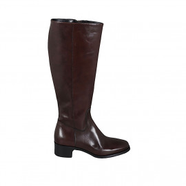 Woman's boot with zipper in brown leather heel 4 - Available sizes:  33, 43