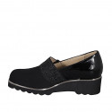 Zapato para mujer con plantilla extraible, elastico y estras en charol y tejido elastico negro cuña 4 - Tallas disponibles:  42, 43, 45