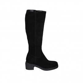 Botas para mujer en gamuza negra con cremallera tacon 5 - Tallas disponibles:  32, 33, 34