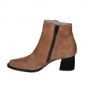 Botines a punta para mujer con cremallera y botones en gamuza brun claro y negra tacon 5 - Tallas disponibles:  32, 43, 45