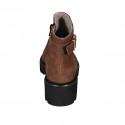 Botines para mujer con cremallera y hebilla en gamuza cognac tacon 5 - Tallas disponibles:  43, 44, 45, 46