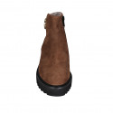 Botines para mujer con cremallera y hebilla en gamuza cognac tacon 5 - Tallas disponibles:  43, 44, 45, 46