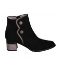 Woman's pointy ankle boot with zipper and buttons in black and beige suede heel 5 - Available sizes:  43