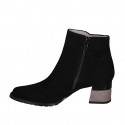 Woman's pointy ankle boot with zipper and buttons in black and beige suede heel 5 - Available sizes:  43