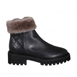 Bottines fourrées pour femmes en cuir noir avec fermeture éclair et doublure en fourrure talon 4 - Pointures disponibles:  32, 42