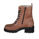 Botin para mujer con cordones, forro en pelaje y cremallera en piel cognac tacon 5 - Tallas disponibles:  42