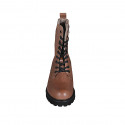 Botin para mujer con cordones, forro en pelaje y cremallera en piel cognac tacon 5 - Tallas disponibles:  42