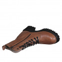 Botin para mujer con cordones, forro en pelaje y cremallera en piel cognac tacon 5 - Tallas disponibles:  42