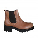 Botines para mujer con elasticos laterales en piel cognac tacon 5 - Tallas disponibles:  43, 44, 45