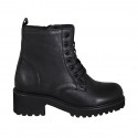 Botin para mujer con cordones y cremallera en piel negra tacon 5 - Tallas disponibles:  44