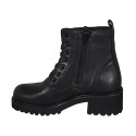 Botin para mujer con cordones y cremallera en piel negra tacon 5 - Tallas disponibles:  44