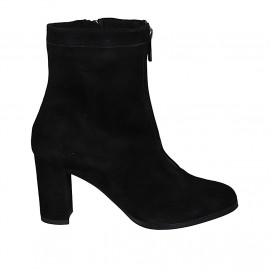 Botines para mujer con cremalleras en gamuza negra tacon 7 - Tallas disponibles:  33, 43, 44, 45