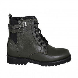 Bottines pour femmes avec lacets, elastiques, boucles et fermeture éclair en cuir vert talon 3 - Pointures disponibles:  44