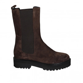 Bottines hautes pour femmes en daim marron avec élastiques et bout droit talon 4 - Pointures disponibles:  32