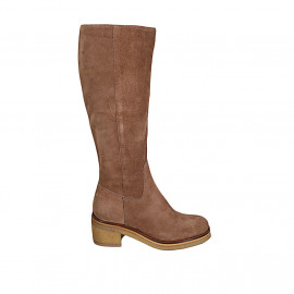 Woman's boot with zipper in sand suede heel 6 - Available sizes:  42