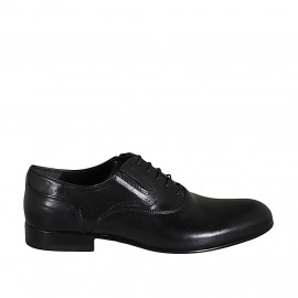 Elegant men's Oxford shoe with laces and elastics in black leather - Available sizes:  37, 49, 50, 51