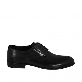 Men's elegant laced derby shoe with elastic bands in smooth black leather - Available sizes:  38, 49, 50