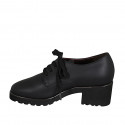 Zapato para mujer con cordones y plantilla extraible en piel negra tacon 5 - Tallas disponibles:  43