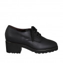 Zapato para mujer con cordones y plantilla extraible en piel negra tacon 5 - Tallas disponibles:  43