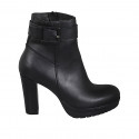 Botines para mujer con hebilla, cremallera y plataforma en piel negra tacon 10 - Tallas disponibles:  42, 43