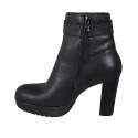 Botines para mujer con hebilla, cremallera y plataforma en piel negra tacon 10 - Tallas disponibles:  42, 43